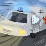graphic illustration of a tooth in an emergency vehicle, dental emergency, dental emergencies