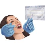 woman at dentist for routine preventive dental cleaning